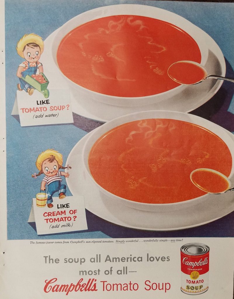 1950s Vintage Campbell's Soup vintage ad featuring tomato soup