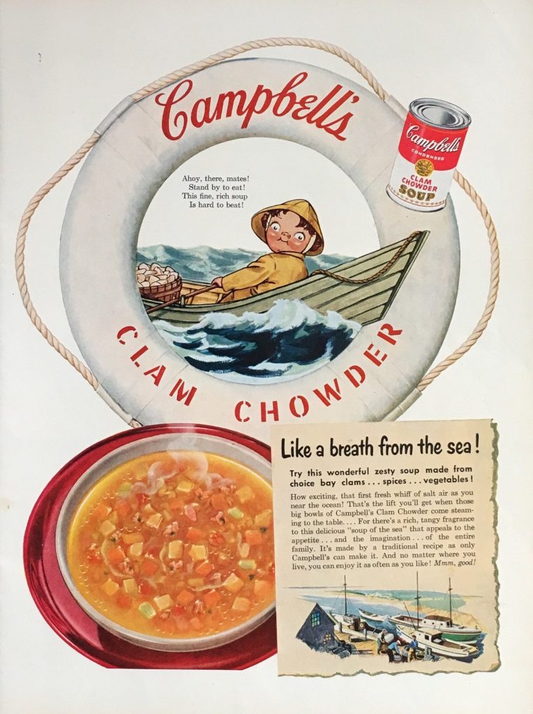 Collectible Campbell's Soups original 1952 Ad for clam chowder