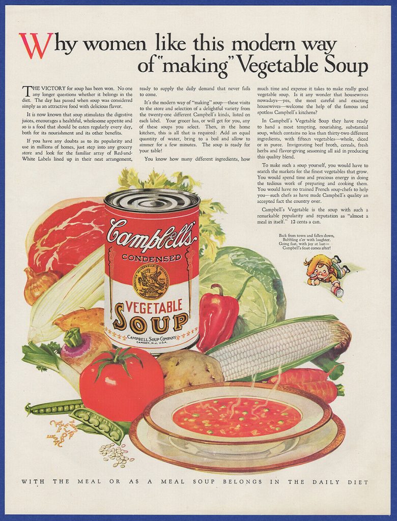 Vintage 1928 CAMPBELL'S Vegetable Soup Food Kitchen Art Decor