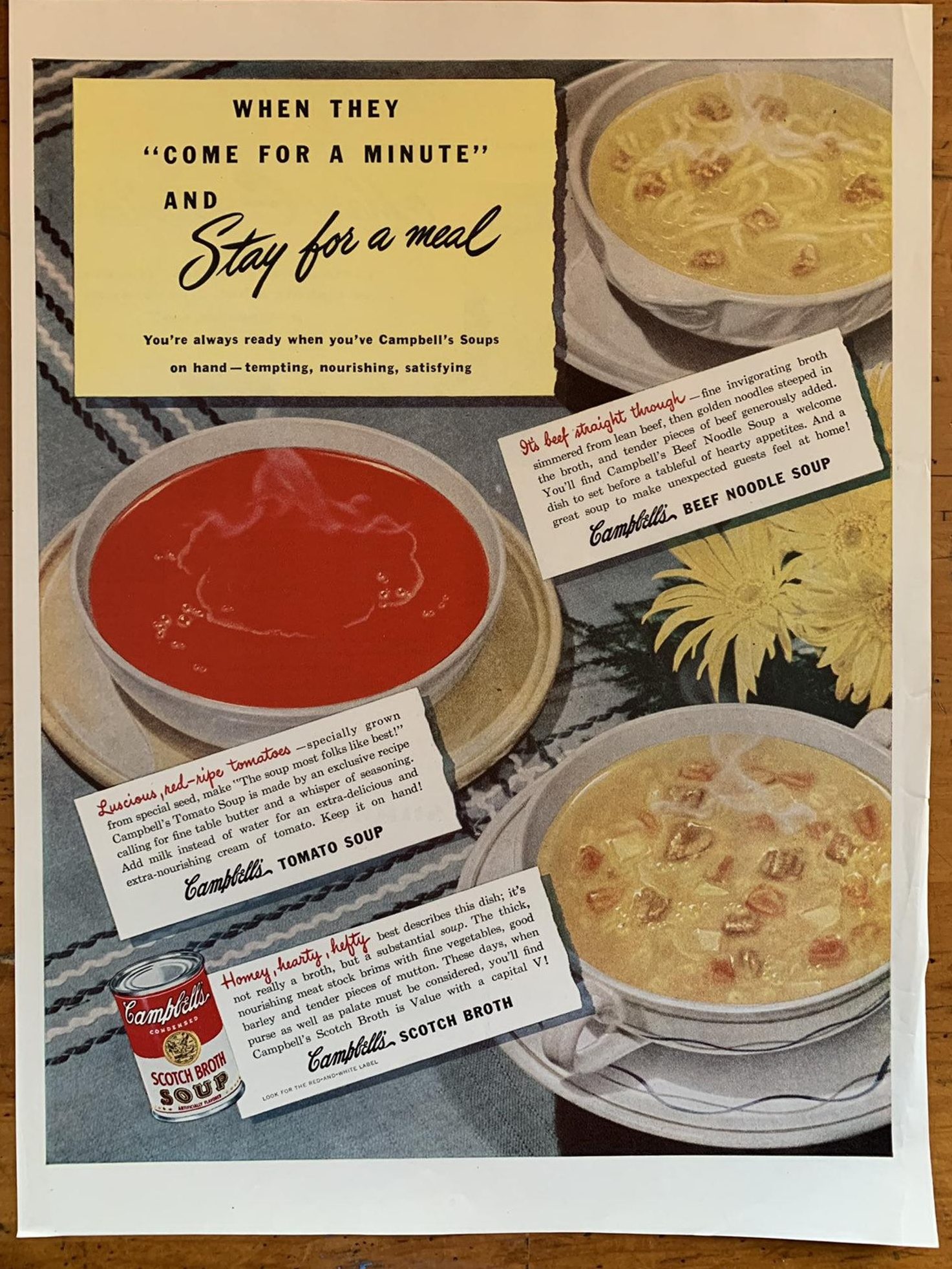 Vintage 1930s Campbell's Soup Food Ad  - Vintage Dinner Idea