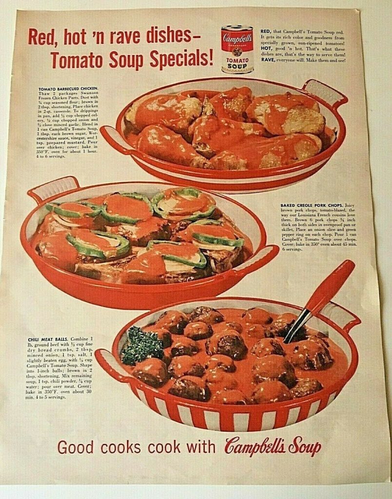 Vintage Ad Print Campbell's Tomato Soup Recipes, 1958 vintage recipes