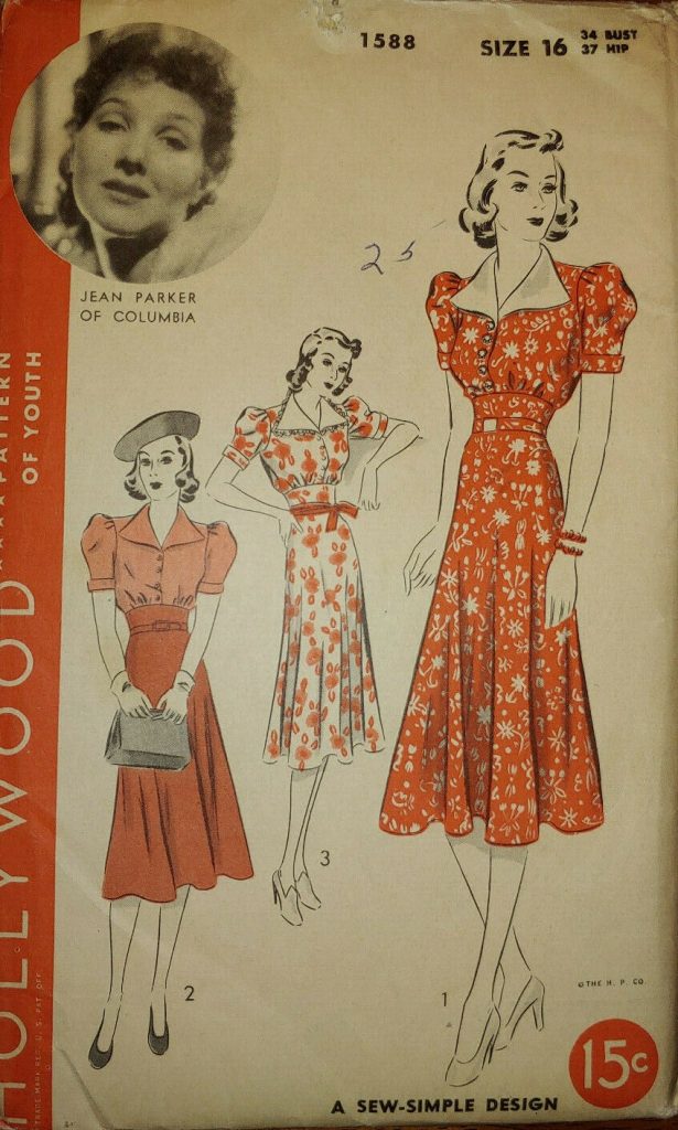 1930s Vintage Sewing Pattern for women's 1930s dresses and 1930s skirt and blouse featuring Jean Parker of Columbia