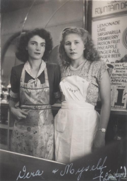 1940s Vintage Photo of Two lovely waitresses-Vera & "Myself". Super 1940s Hairstyles 