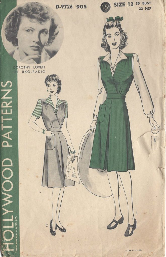 1942 Vintage Sewing Pattern for a dress & blouse featuring Dorothy Lovett of RKO-Radio.