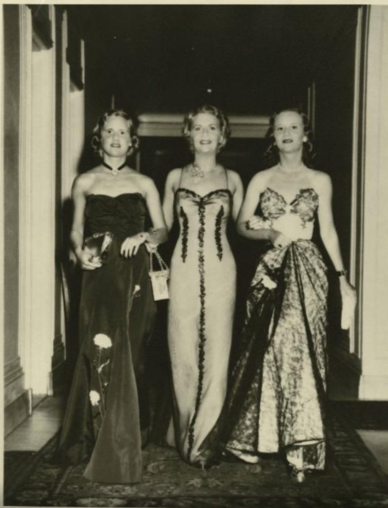 1940s Vintage Photo: Elizabeth Parke Firestone at Her 25th Wedding Anniversary Celebration with Daughters Martha and Elizabeth, June 25, 1946