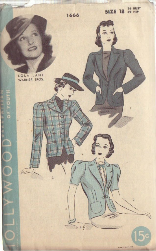 1930s vintage Hollywood Pattern for women's 1930s jackets featuring Lola Lane Warner Bros.