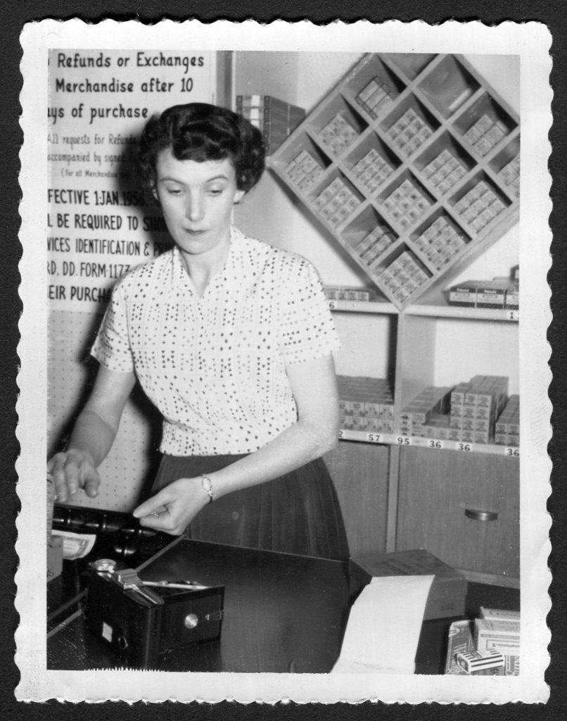 Vintage Photo Shirley Working The Cash Register at Hobby Shop 1950's