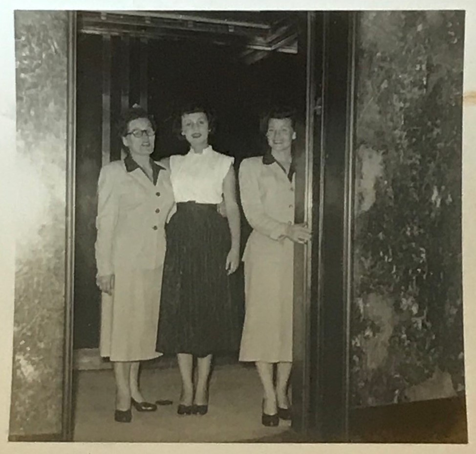 Vintage Photo Three Women In Elevator Office Building 1950s / 1960’s 