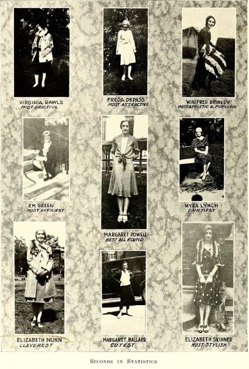 Late 1920s Fashions for Women as seen in an early 1930s vintage yearbook from St. mary's school, North Carolina. 