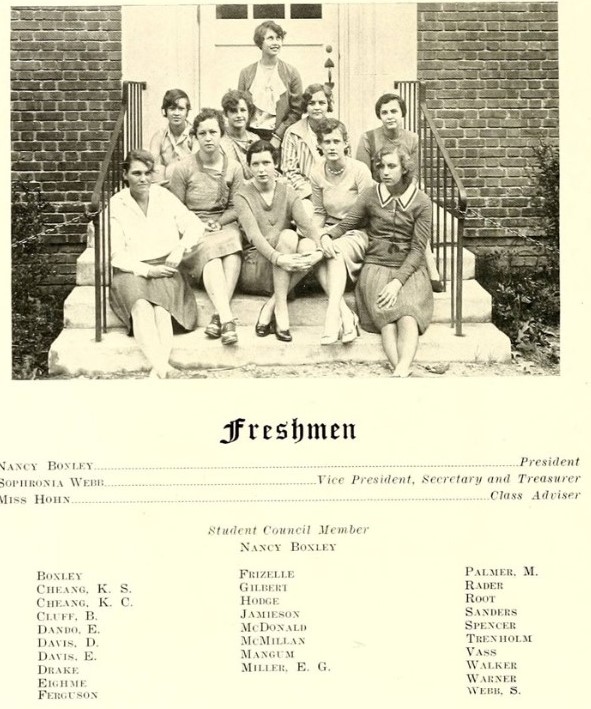 1930 Vintage yearbook for St. Mary's School North Carolina featuring the Freshmen class all in late 1920s fashions. 