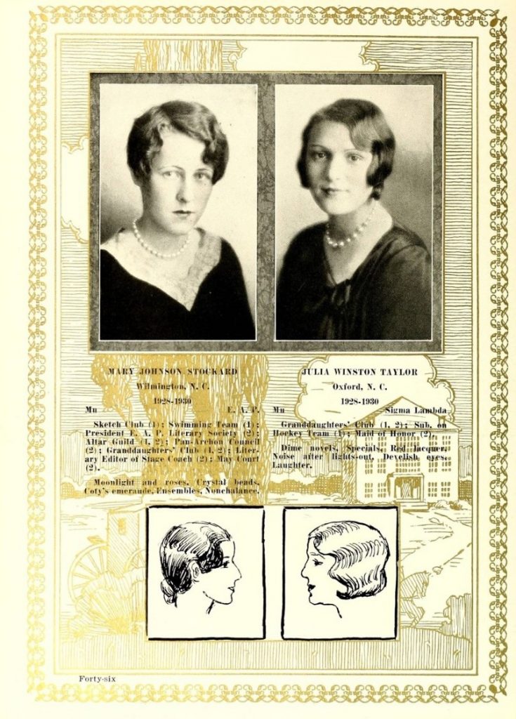 1930s vintage yearbook featuring young woman, seniors of the school in 1930s late 1920s hairstyles. 