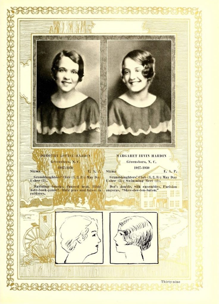 Twins! In 1930s Vintage Yearbook photo featuring 1920's hairstyles