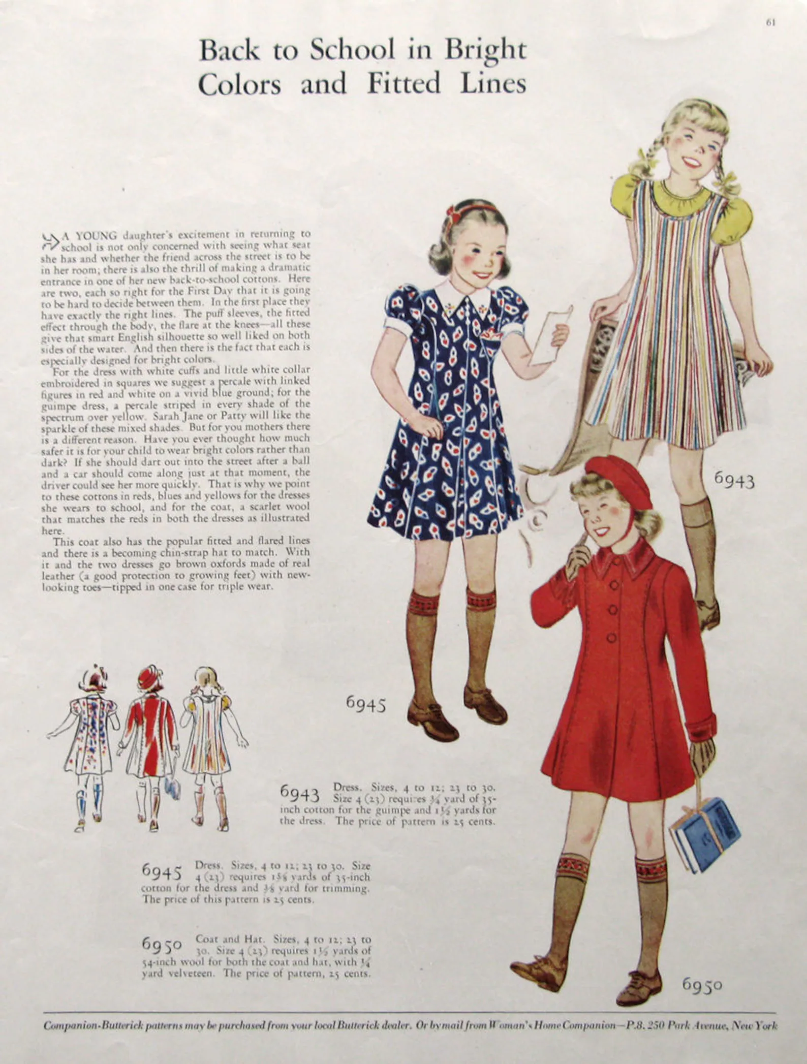 1930s vintage ad: 1936 Back to School Dresses for Girls - 1930s Companion Butterick Sewing Patterns Advertisment