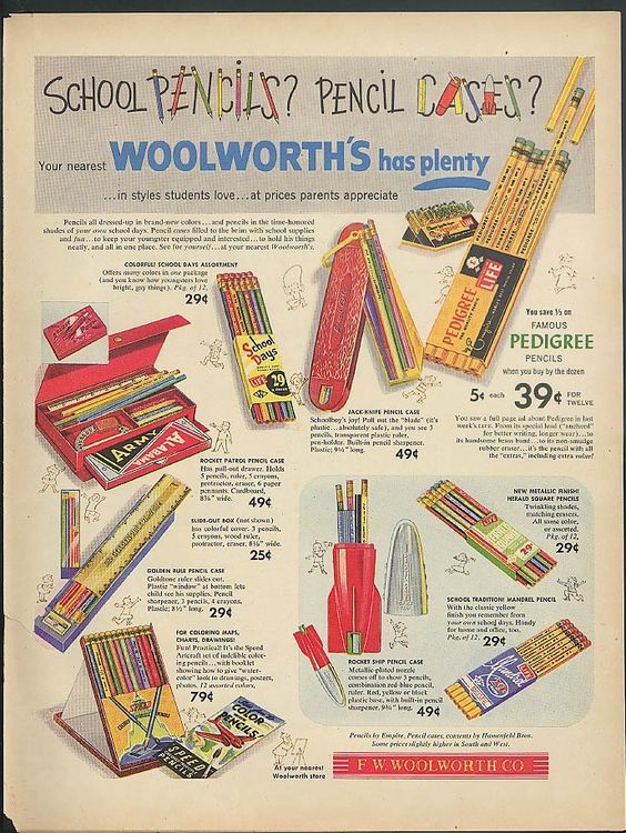 1950s ad for Woolworths school supplies. 