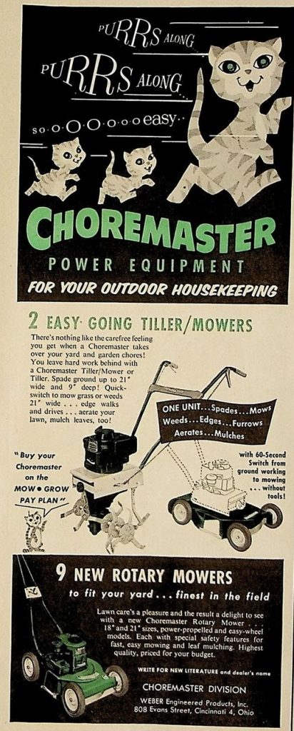 1956 Choremaster Division Lawn Mower Vintage Print ad