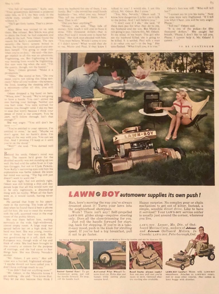 1958 Lawn Boy Auto-Mower "Supplies It's Own Push!" Vintage Print Ad