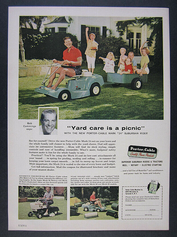 1960 Porter-Cable Mark 24 Suburban Riding Lawn Mower photo vintage print Ad