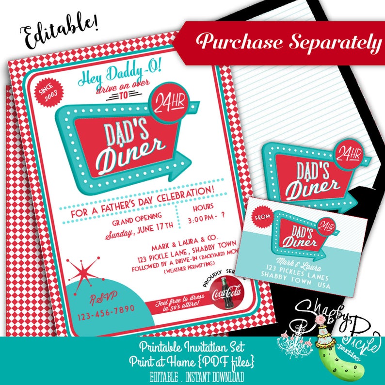 Dad's Diner-Retro Father's Day Party Printable-Dads Day-Fathers-Father-Dad-50's Diner-1950s-50s Party-Parties-Printables-INSTANT DOWNLOAD