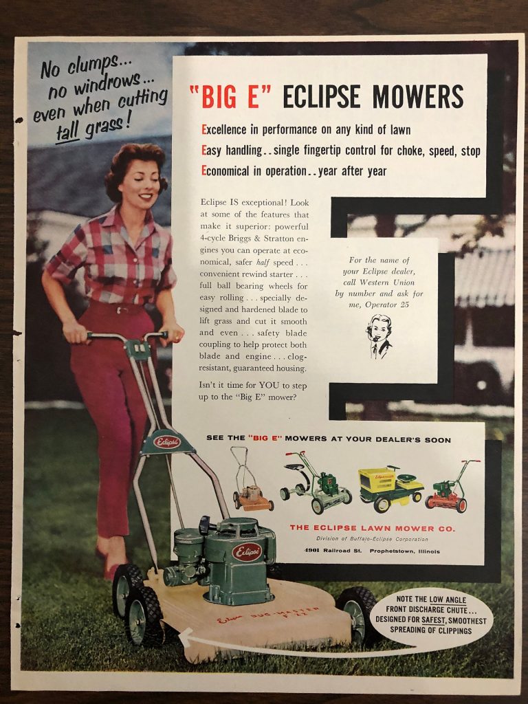 Eclipse Lawn Mower 1950s Original Magazine Print Ad,