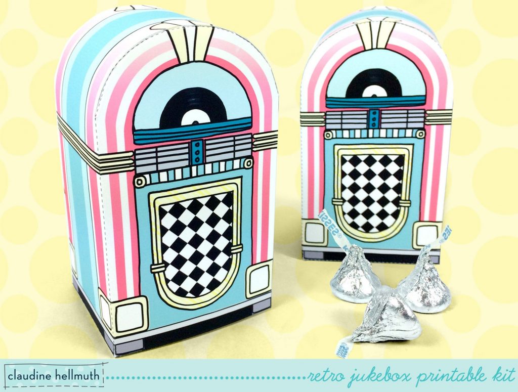 retro jukebox - favor box holds candy, gift cards and treats party printable PDF kit