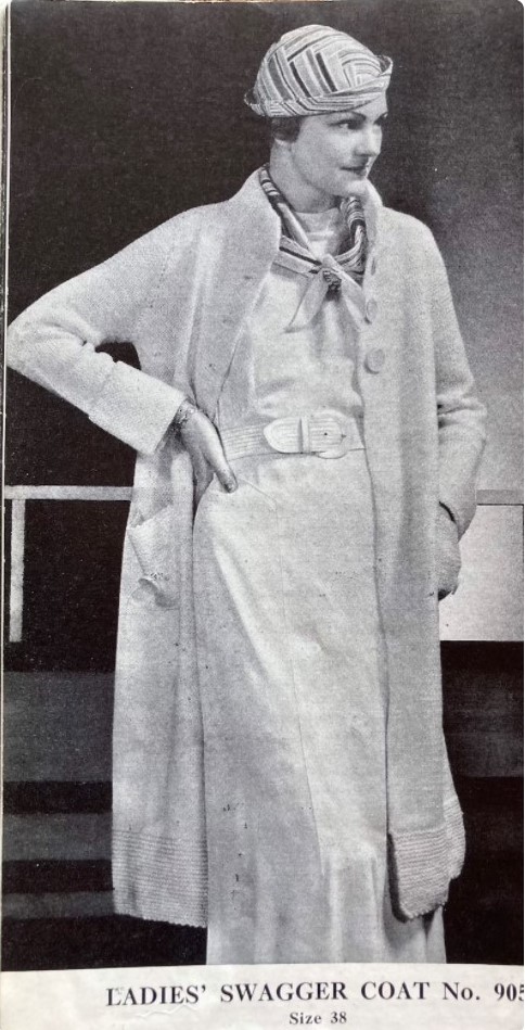 1930s Knitted Coat Swagger Coat as seen in a Vintage 1930s Knitting pattern book. 