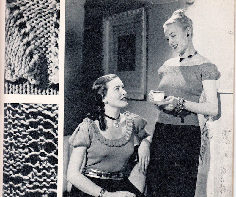 1940s Knitted Peasant Sweaters as seen in a vintage 1940s Knitting Book