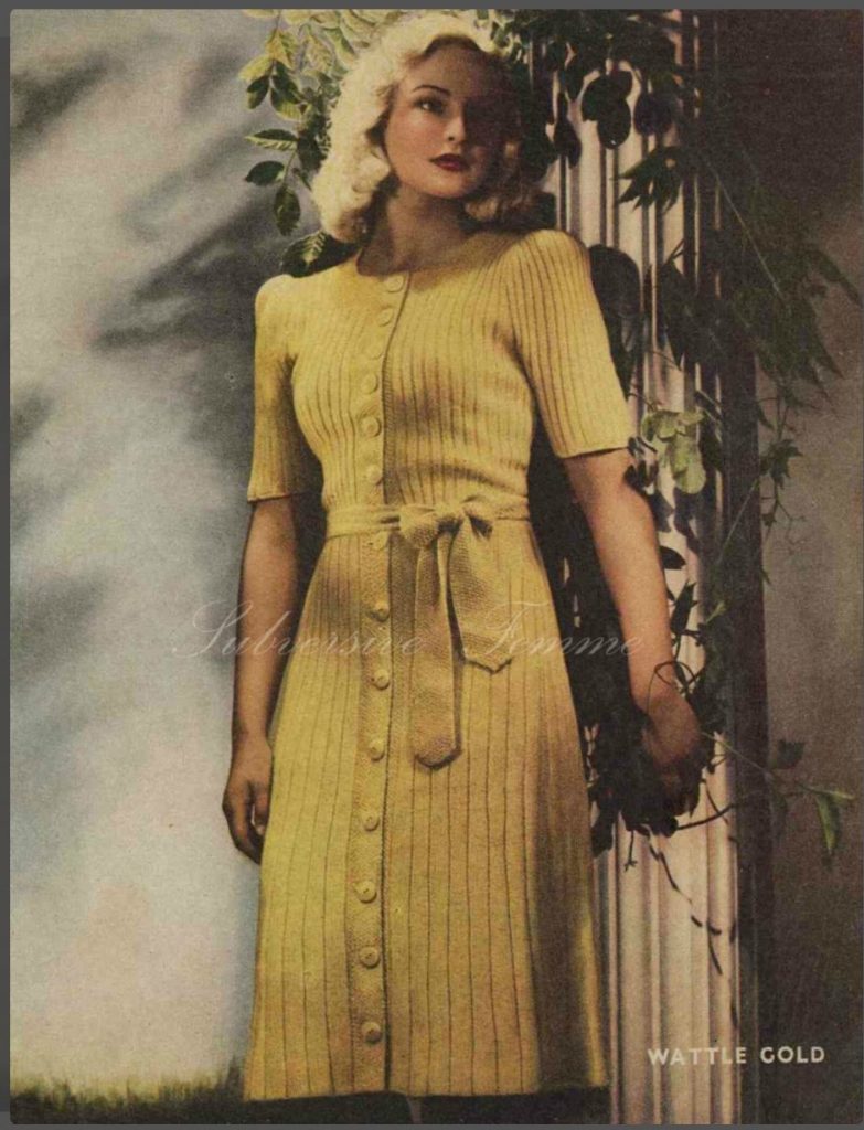 Wattle Gold, 1940s knitted dress - vintage knitting pattern