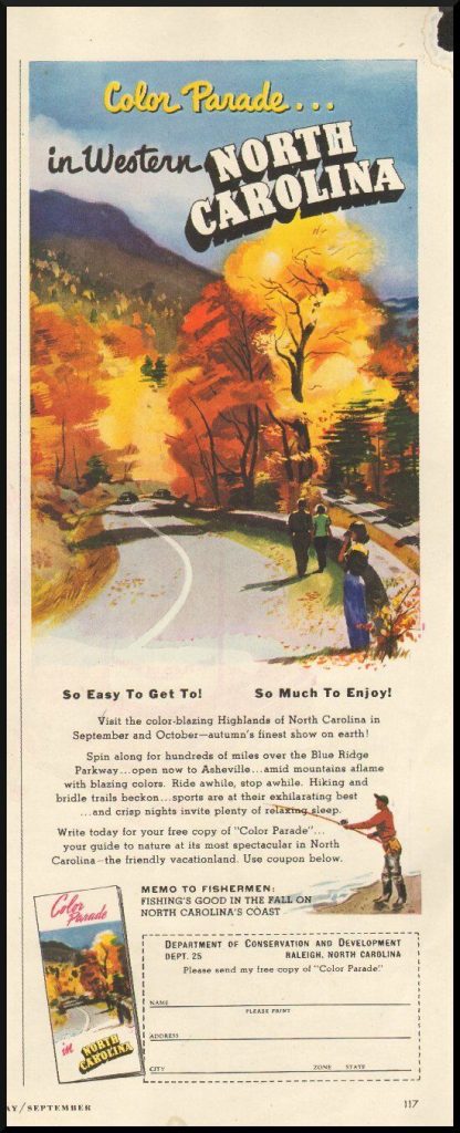 1950's Vintage ad for Visiting North Carolina during the fall due to the changing leaves. 