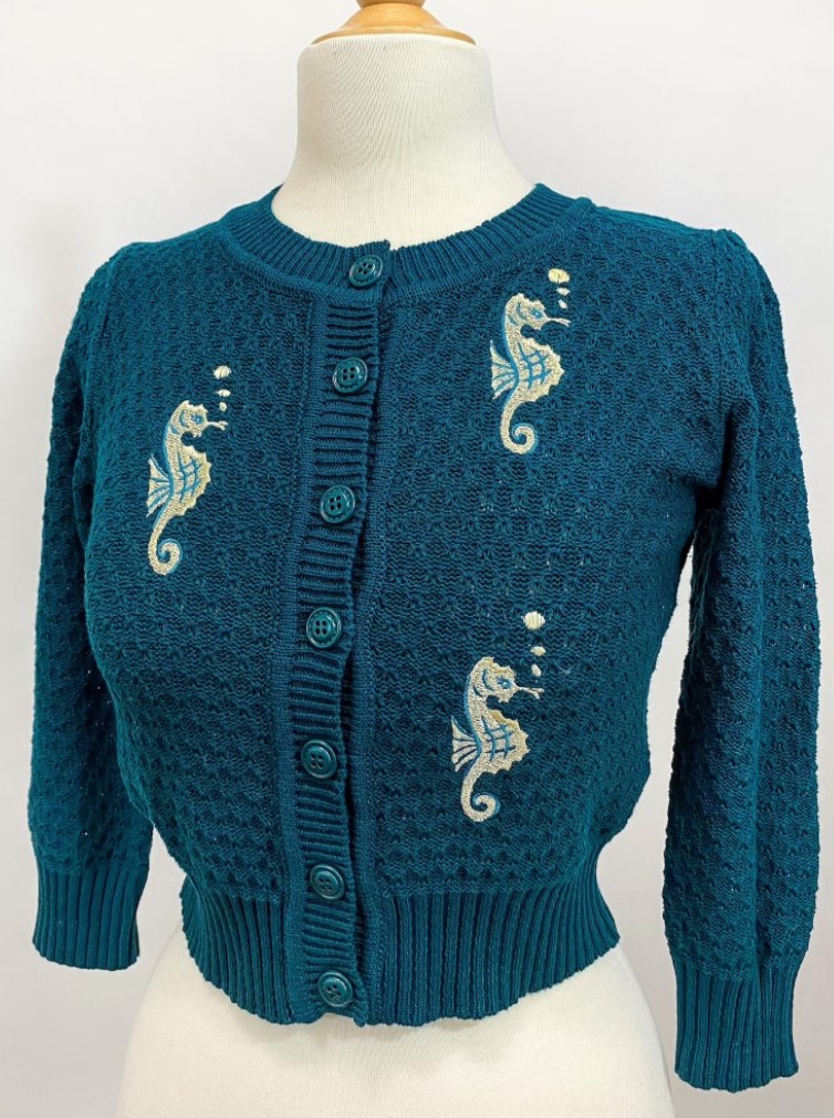 Seahorse Cardigan in Peacock Vintage Inspired Cardigan