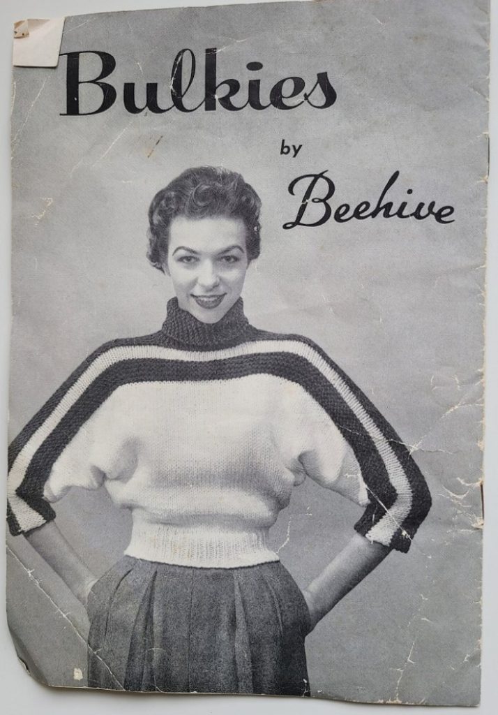 Vintage Beehive Knitting Pattern(#8-12) Bulkies-Ladies Dolman Sleeve Sweater with collar variations (1950's) Vintage Knitting/Retro Knitting