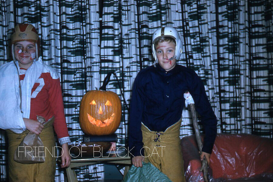 1950s Kodachrome Red Border Slide Halloween Costumes of Injured Sport Players -1950s vintage photo. 
