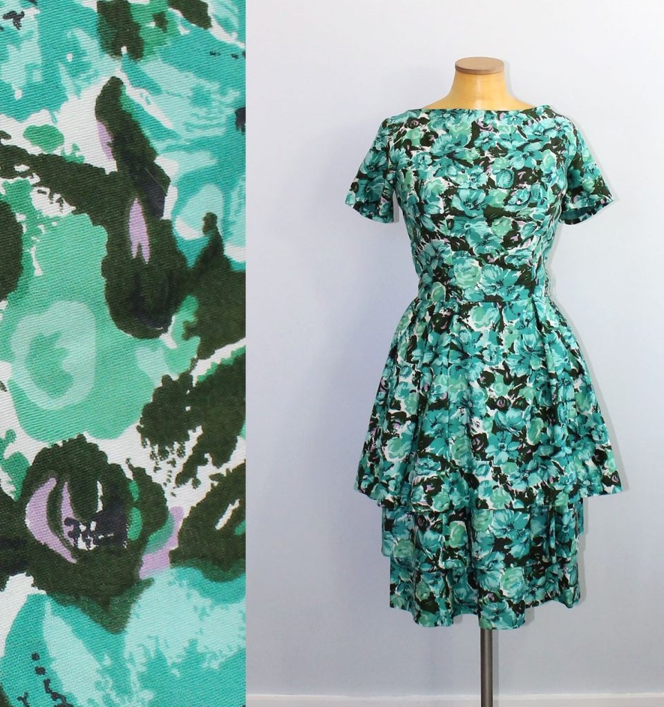 1950s Fashion: 1950s Suzy Perette Teal Floral Party Dress