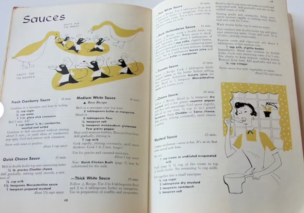 1950s cookbook featuring 1950s recipes for sauces for your vintage recipes. 