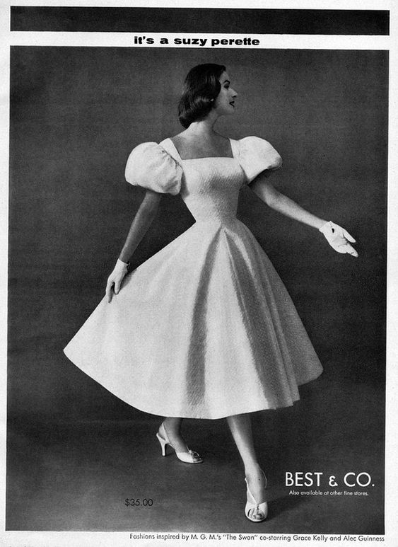 1950s vintage fashion ad for Suzy Perette featuring a 1950s dress 1956