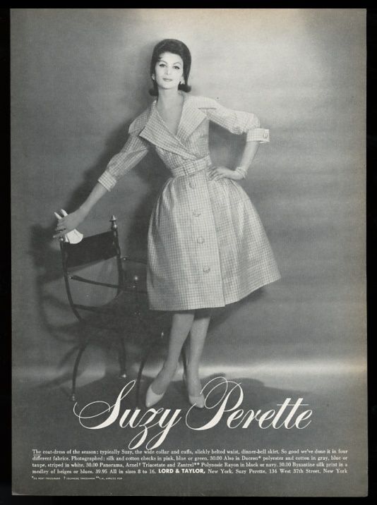 1950s fashion ad for Suzy Perette fashions featuring a 1950s dress