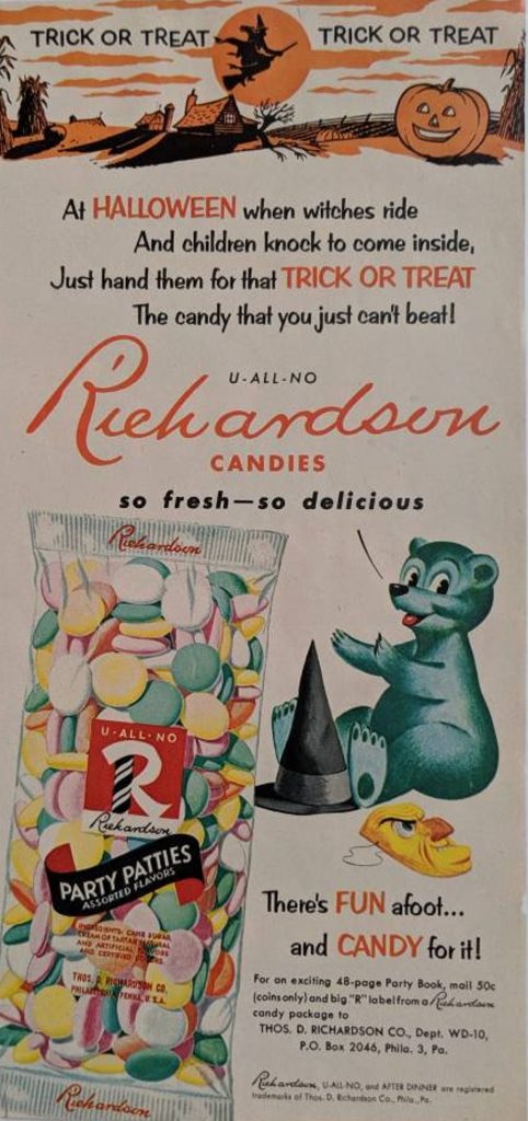 1950s Vintage Candy Ad for Halloween Candy for Party Patties. 