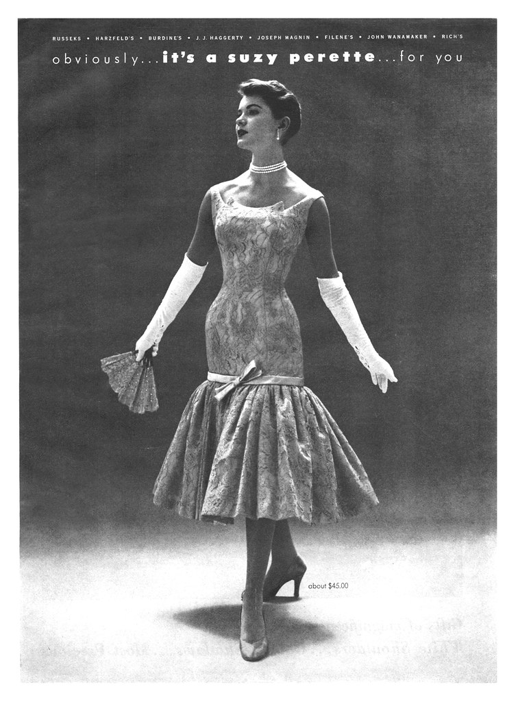 1950s fashion ad for a Suzy Perette dress. Stunning 1950s fashion