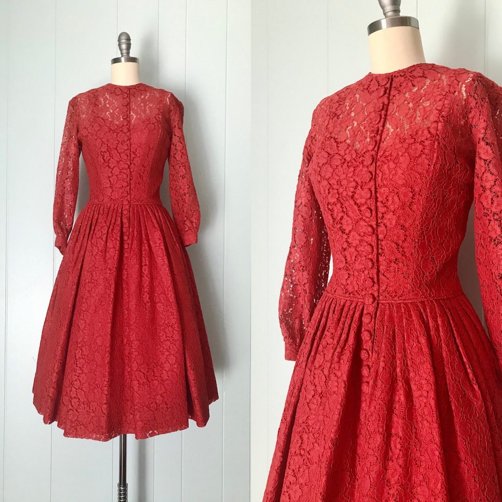 1960s Suzy Perette Red Lace Dress vintage holiday party dress