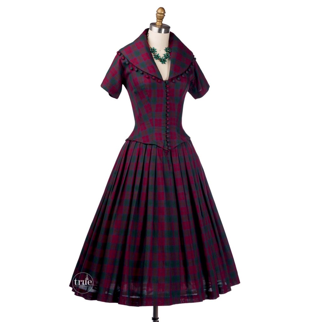 vintage 1950's dress ...new look Suzy Perette new look plaid full skirt dress with ball fringe