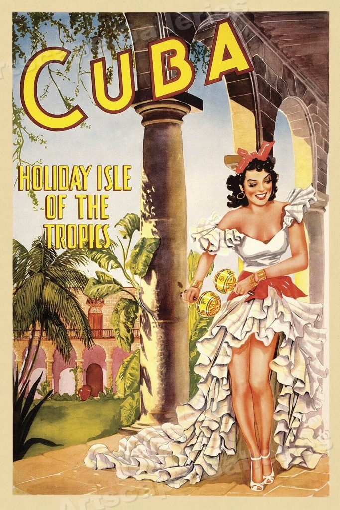 1940s Cuba Holiday Isle Classic Cuban Vintage Style Travel Poster