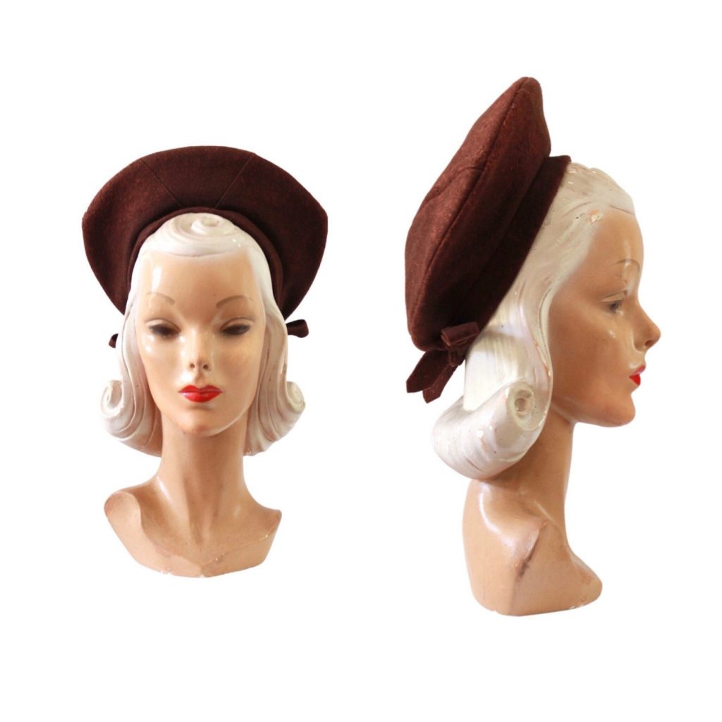 1940s Fashion: A womens 1940s vintage hat-a 1940s Brown Tam