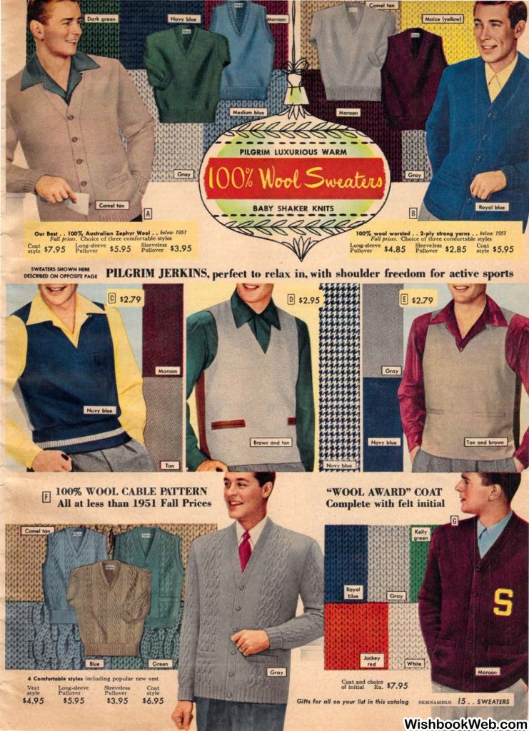 1950s Men's Sweaters as seen in a 1950s Sears Christmas Catalog. 