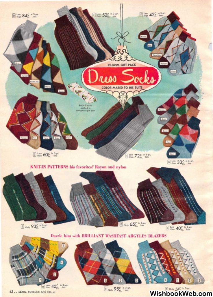 1950s Mens Fashion-Dress Socks as seen in a 1950s Sears Christmas Catalog. 