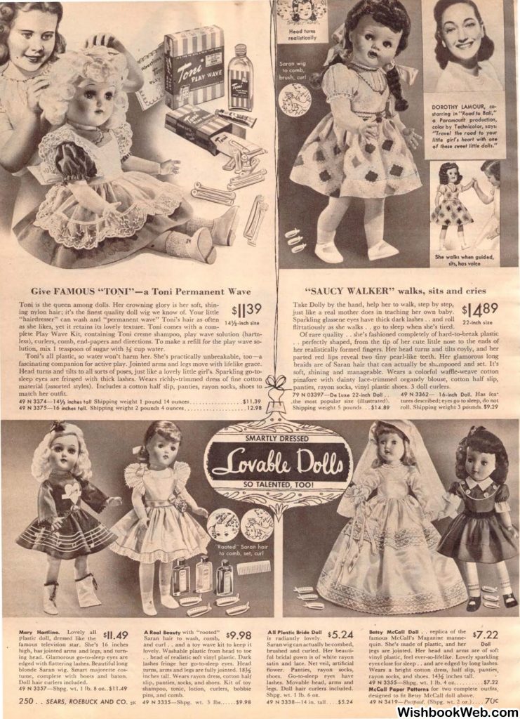 1950s doll toy as seen in a 1950s Sears Christmas Catalog