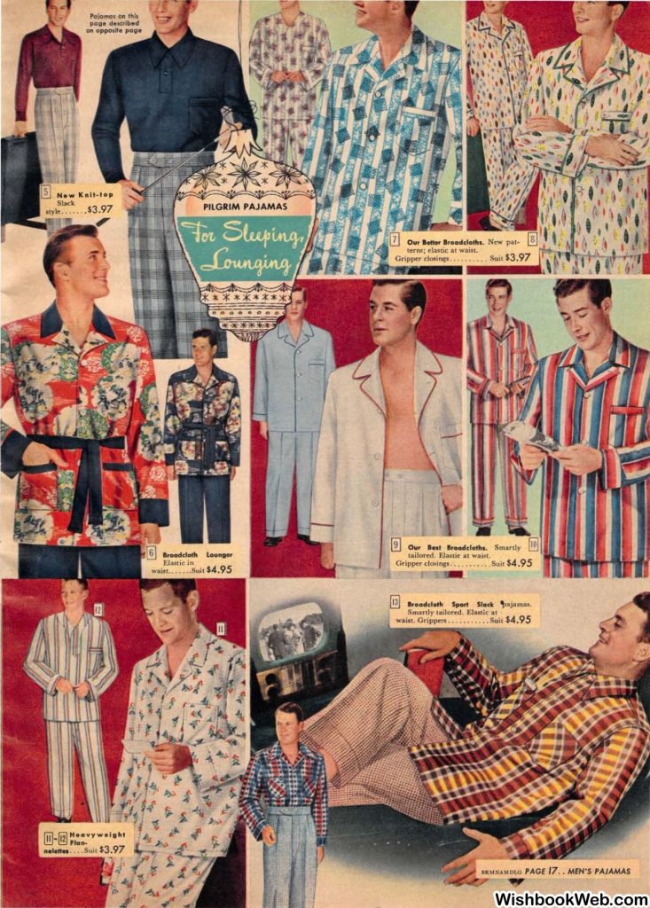 1950s Men's sleepwear / pajamas as seen in a 1950s Sears Christmas Catalog. 