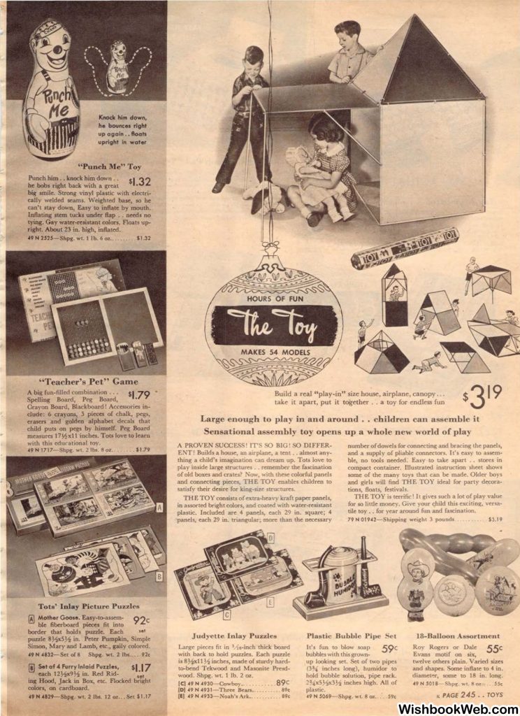 1950s Childrens Toys as seen in a 1950s Sears Christmas Catalog