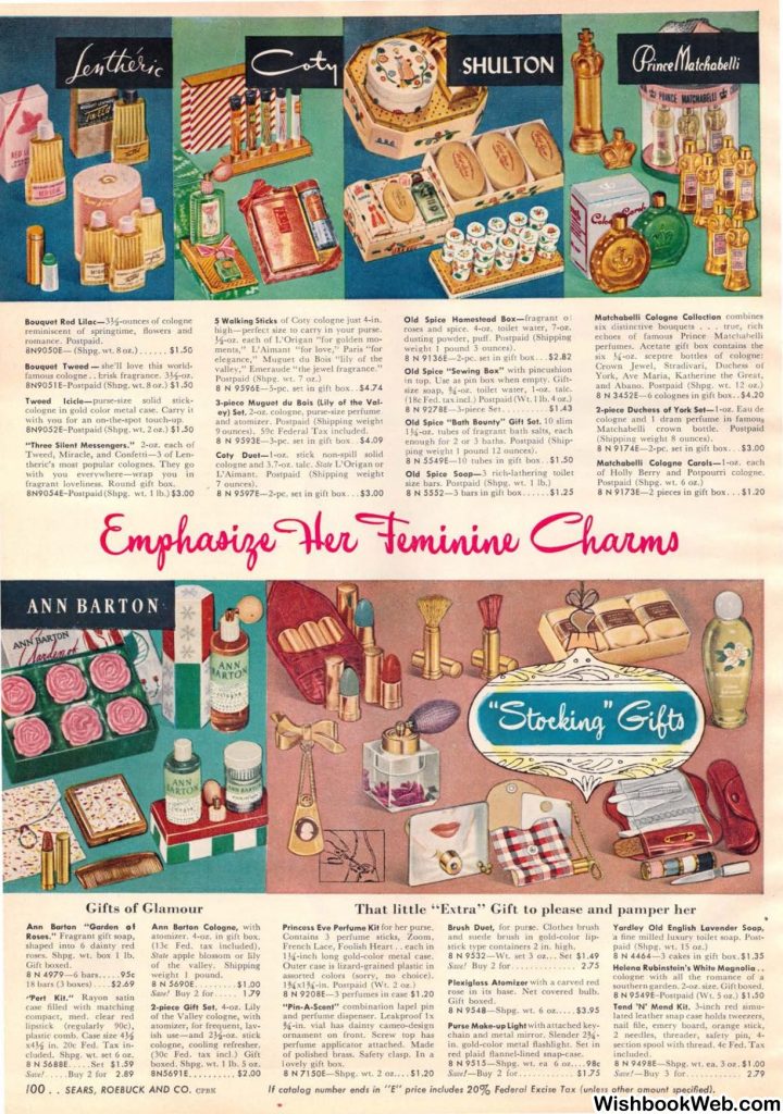 1950s womens beauty products as seen in a 1950s Sears Christmas Catalog