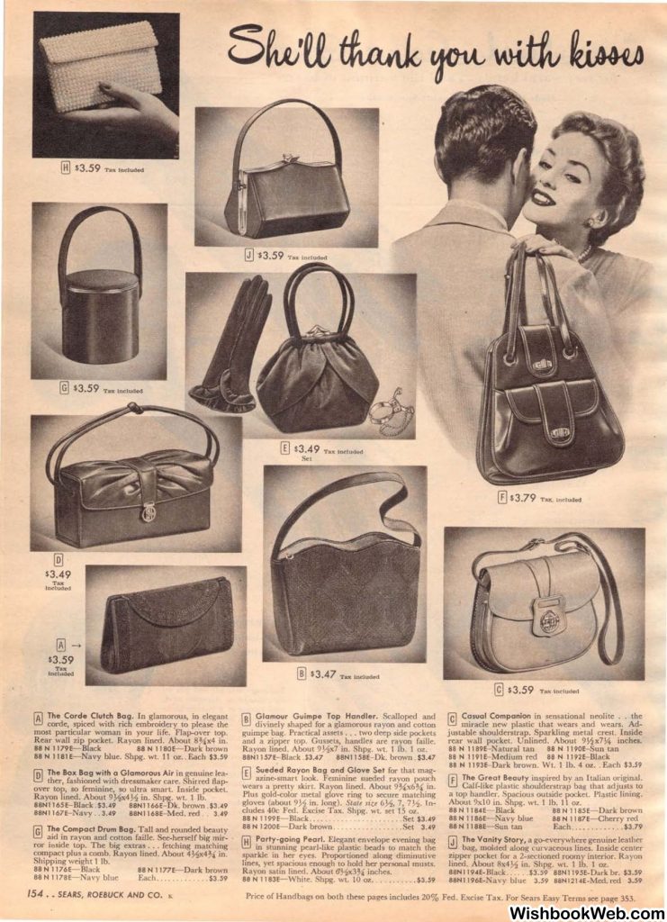 1950s womens fashion- 1950s purses as seen in a 1950s Sears Christmas Catalog