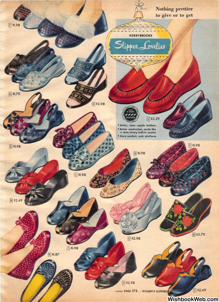 1950s Womens Fashion- 1950s Slippers as seen in a 1950s Sears Christmas Catalog