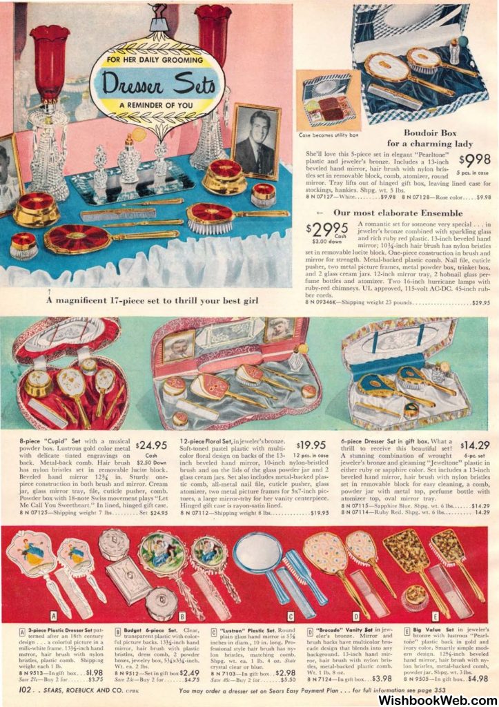 1950s womens fashion accessories dresser sets brushes combs as seen in a 1950's Sears Christmas Catalog